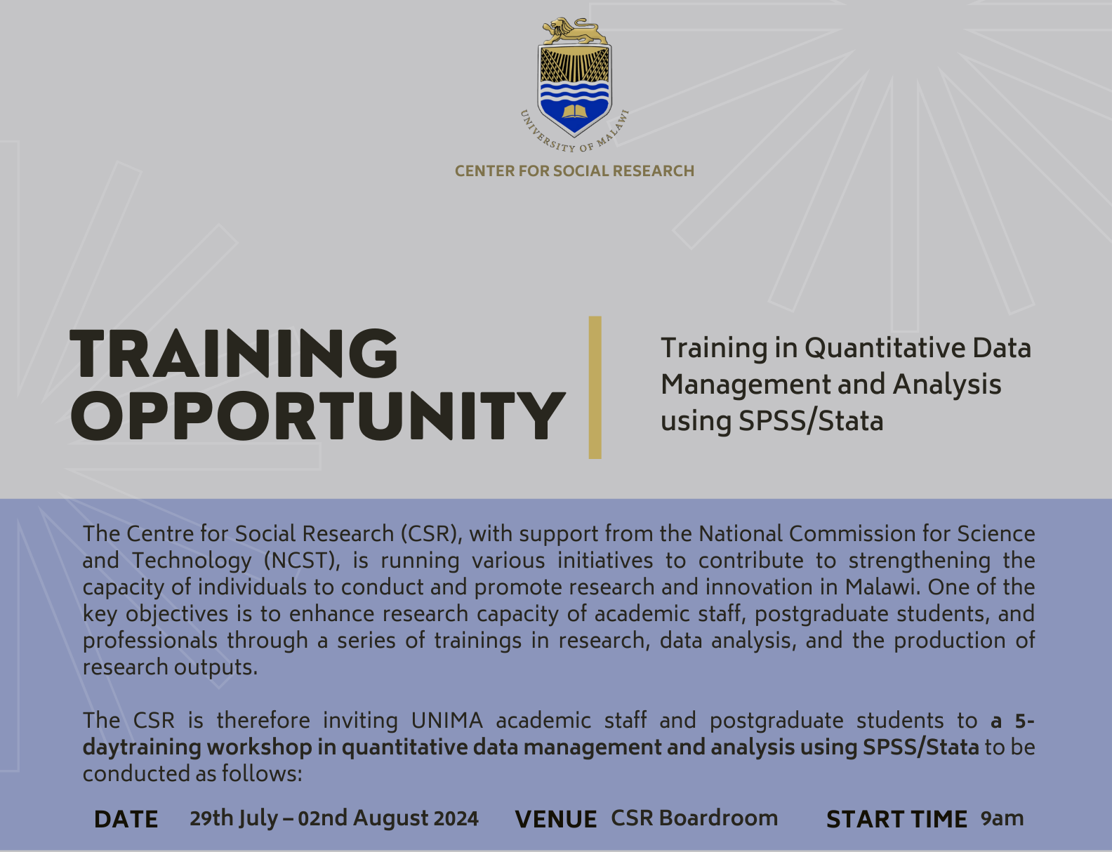 TRAINING - Data Management and Analysis Using SPSS/STATA